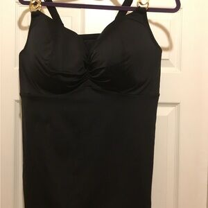 Black Sleeveless Swim Top with Gold Accents